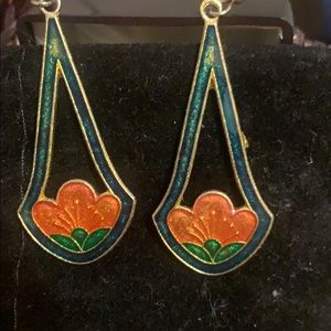 resin flower enamel drop dangle earrings
